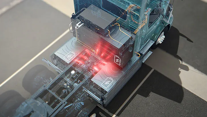 Battery connected in the Volvo VNR Electric